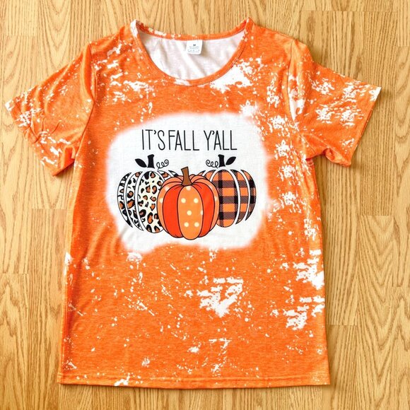 Its Fall Yall T Shirt Sz Medium Graphic Print Orange Pumpkin Design Casual Top - Picture 7 of 9